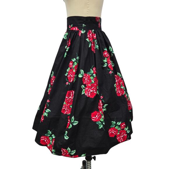 Vintage Floral Midi Full Skirt Size S Retro Pin Up Rockabilly Gothabilly Goth - Picture 5 of 8